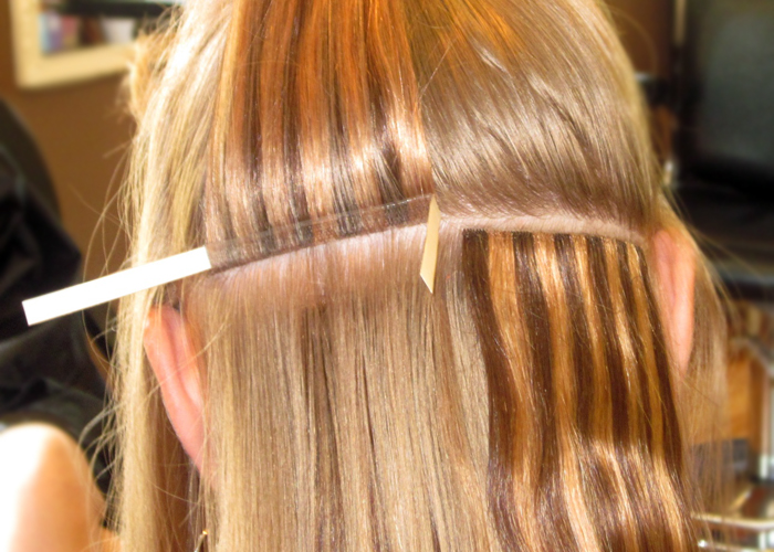 наращивание волос методом пришивания